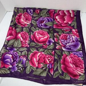 Elaine Gold For Collection XIIX 100% Silk 30" Square Scarf Roses Purple Pink
